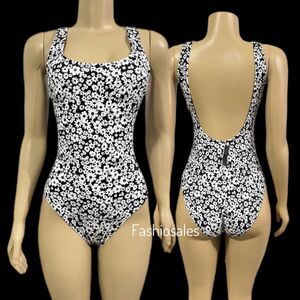 Victorias Secret Pink Active Gym to Swim One-piece Swimsuit Black & White Large